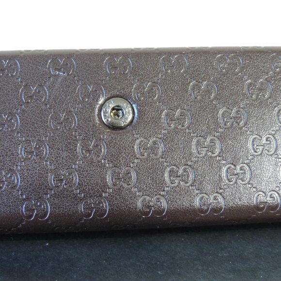 GUCCI Triangular Dark Brown Leather Embossed Logo Glasses Case w/Suede Lining main image 6